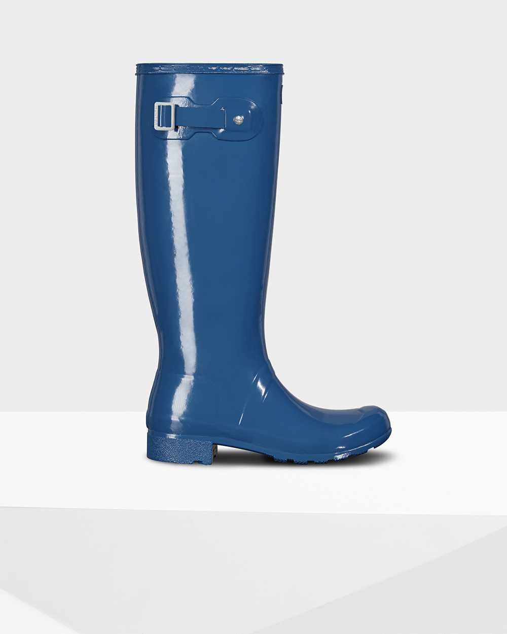 Hunter Original Tour Foldable Gloss Tall Women's Rain Boots NZ-56880X Blue